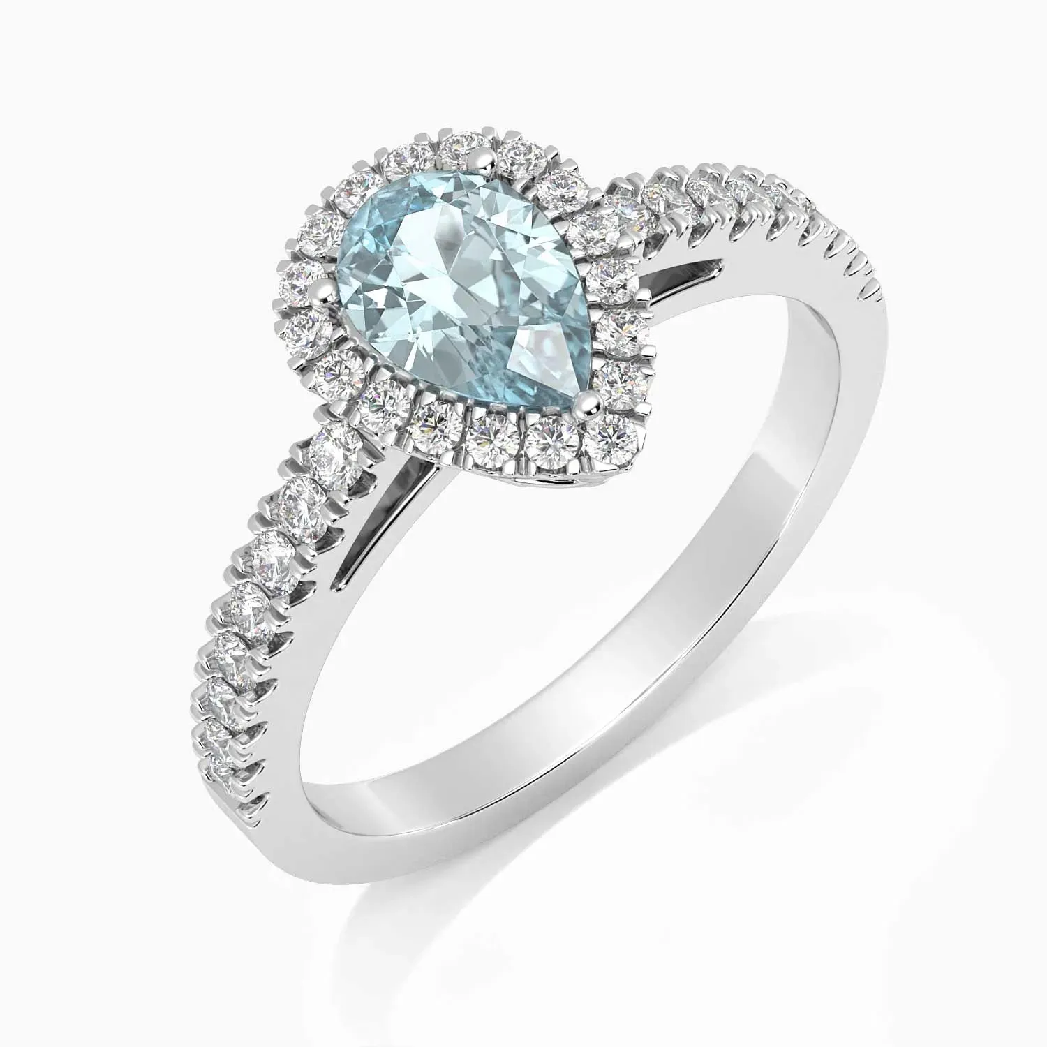 Classic Pear Aquamarine Halo Ring in Sterling Silver