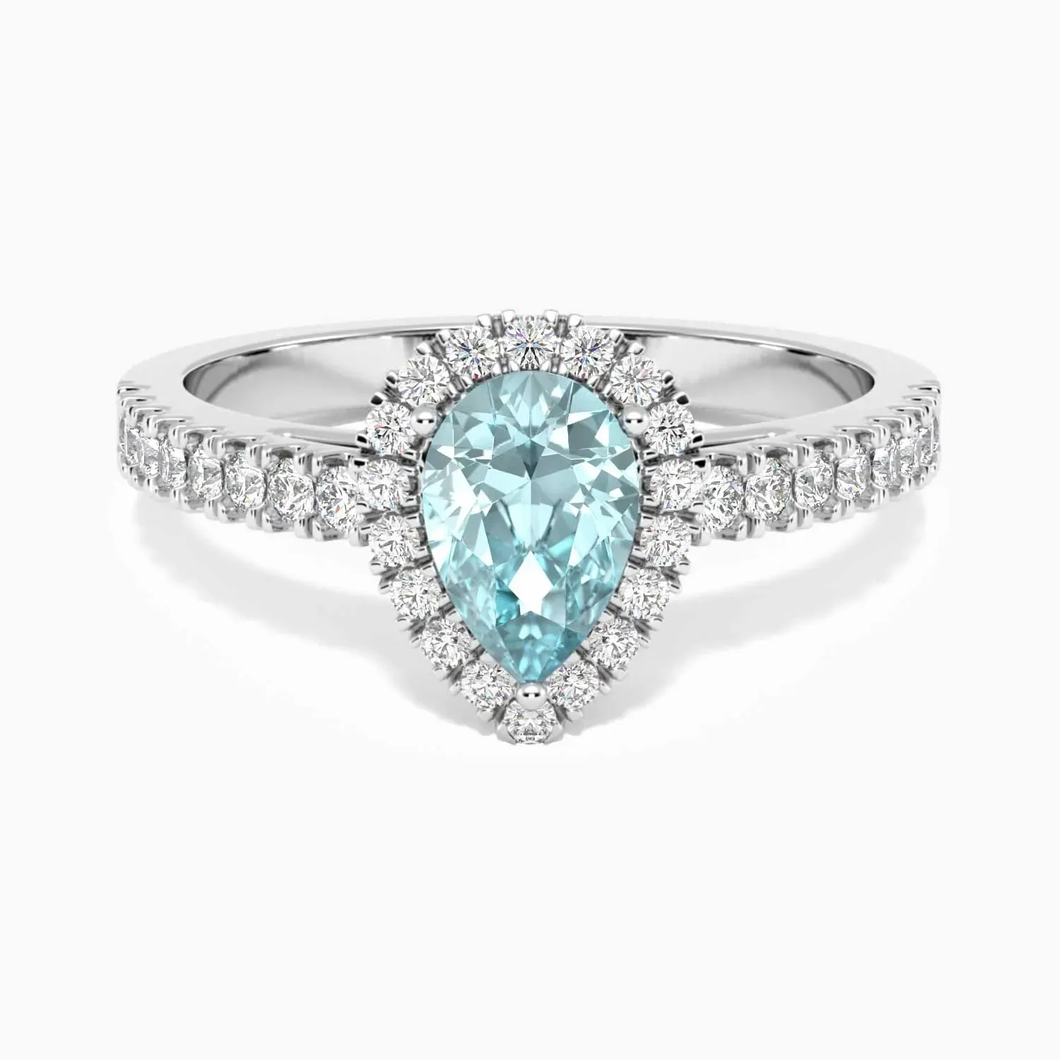 Classic Pear Aquamarine Halo Ring in Sterling Silver