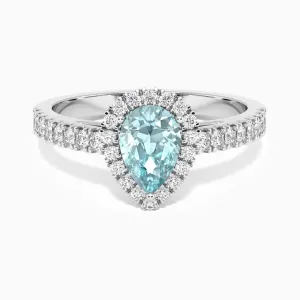 Classic Pear Aquamarine Halo Ring in Sterling Silver
