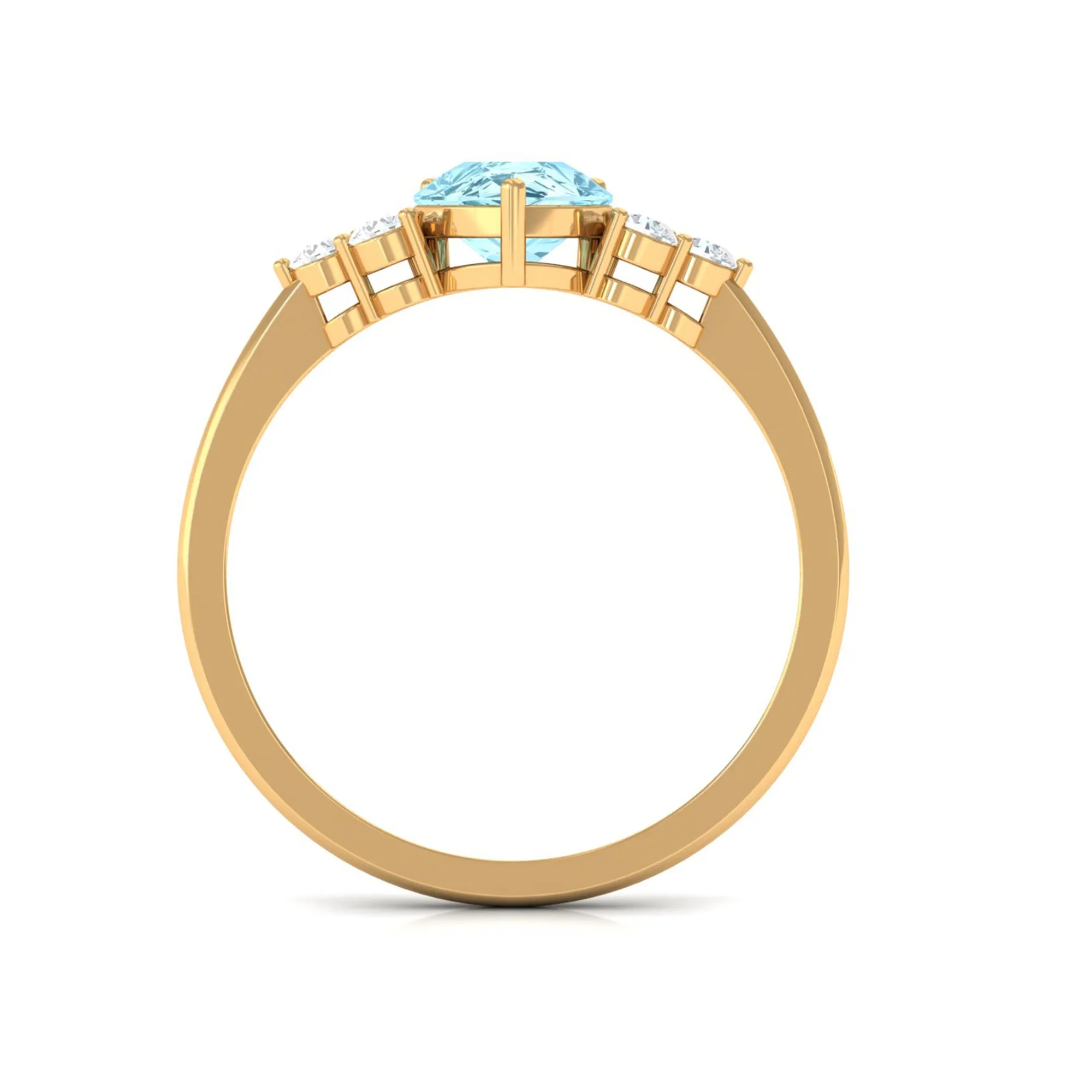 Classic Pear Shape Aquamarine Solitaire Ring with Diamond Trio