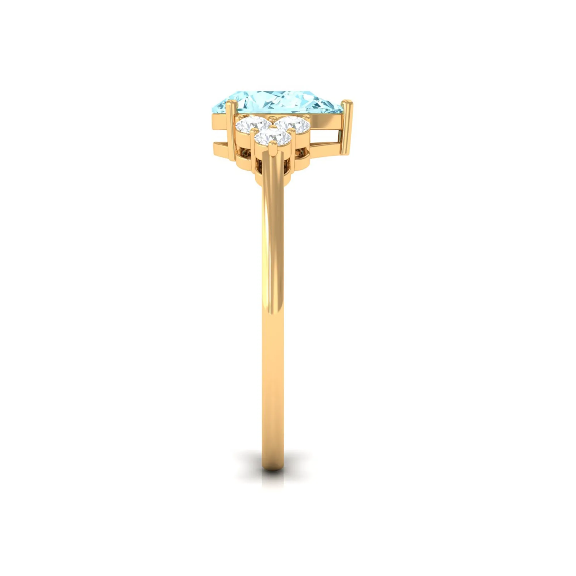 Classic Pear Shape Aquamarine Solitaire Ring with Diamond Trio