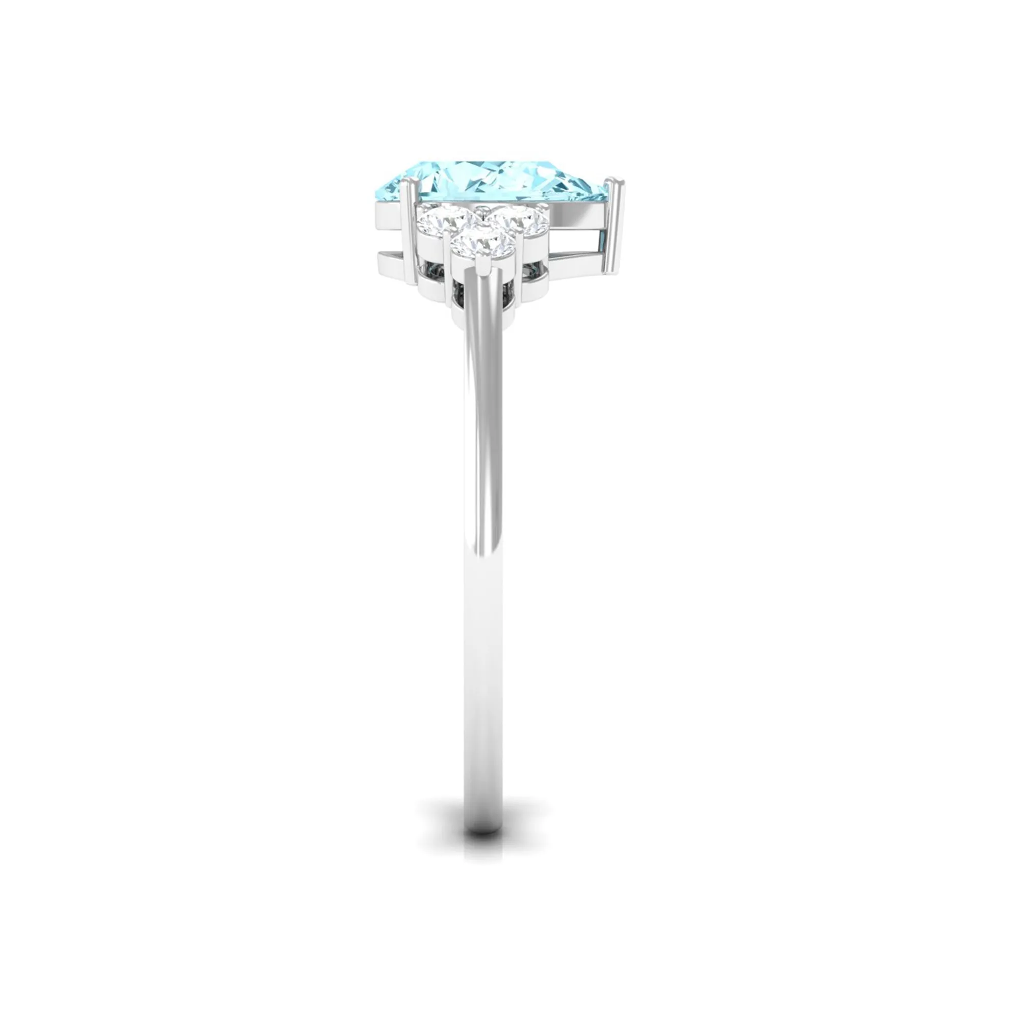 Classic Pear Shape Aquamarine Solitaire Ring with Diamond Trio