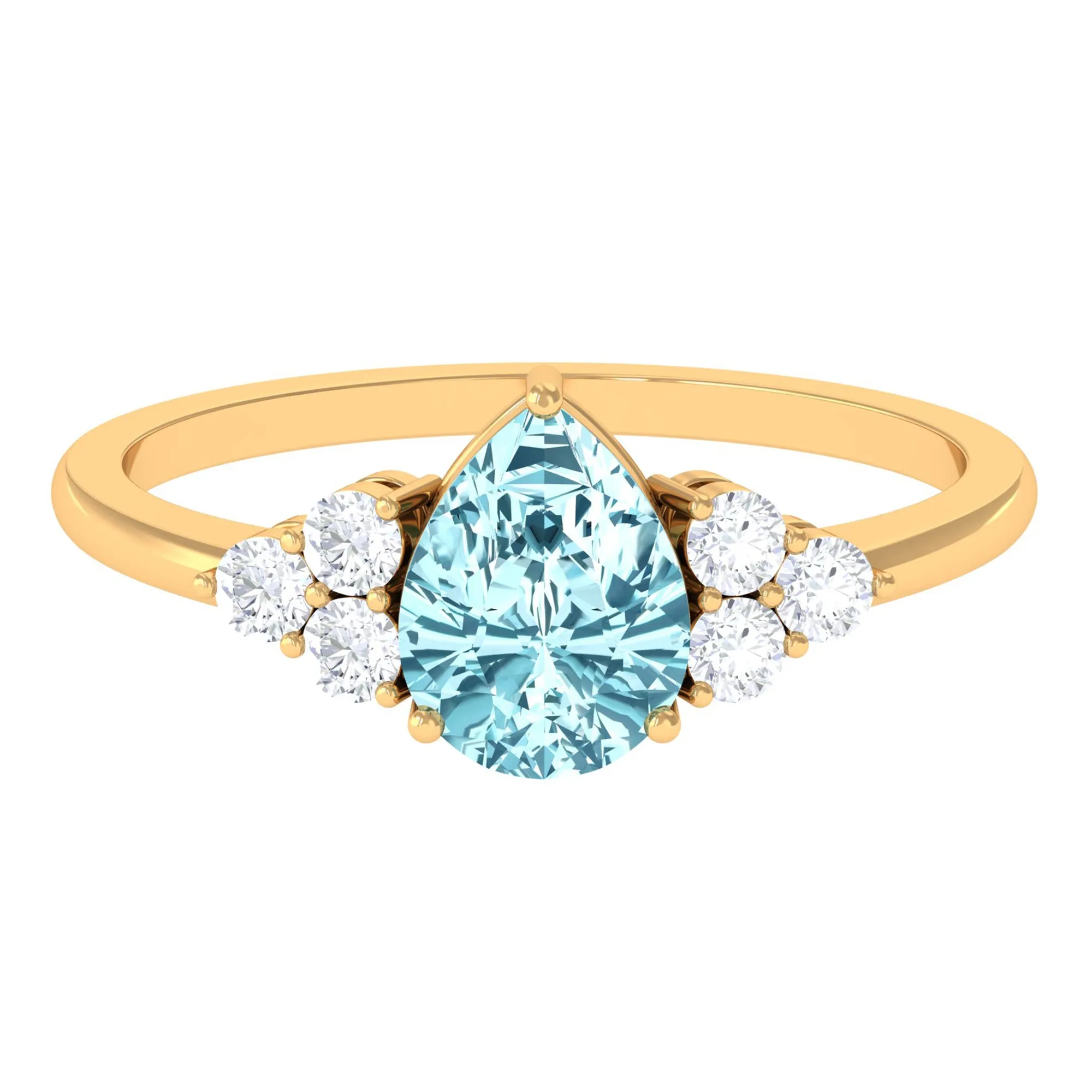 Classic Pear Shape Aquamarine Solitaire Ring with Diamond Trio