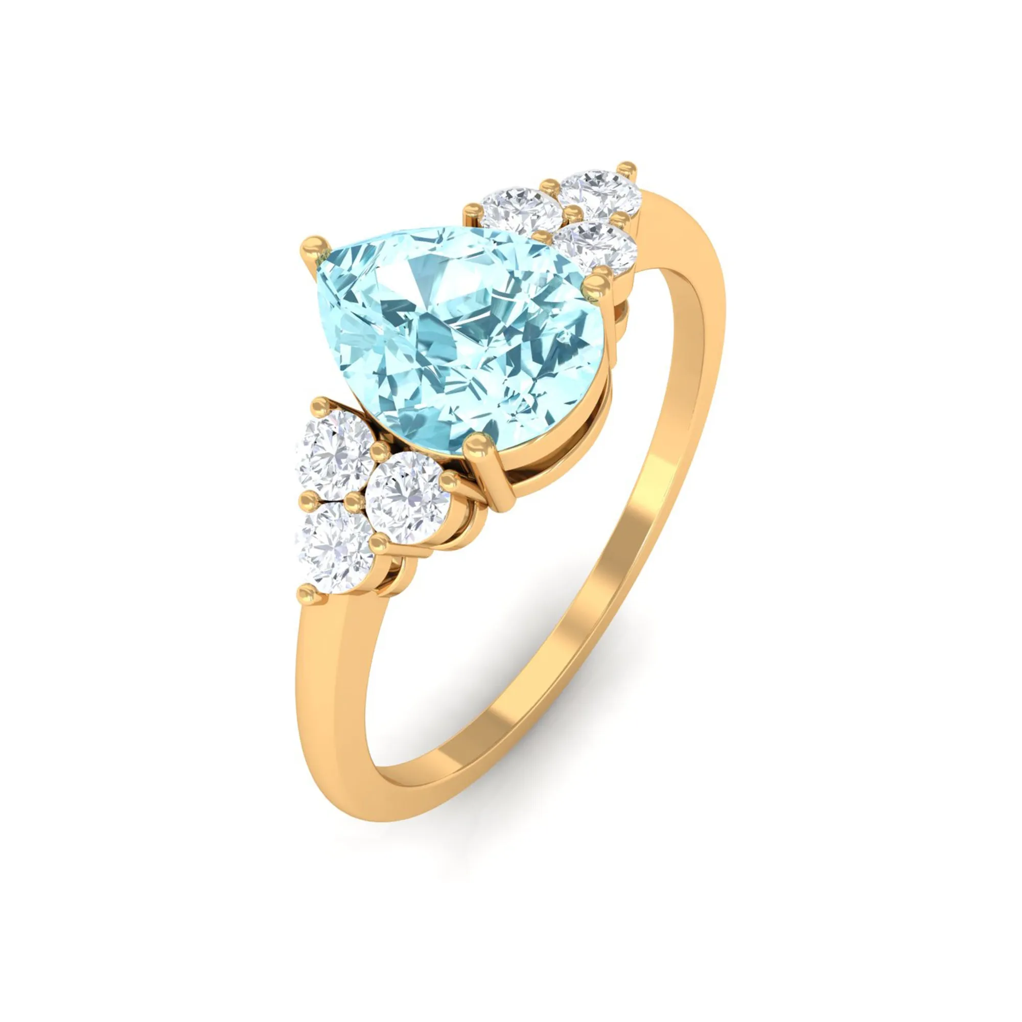 Classic Pear Shape Aquamarine Solitaire Ring with Diamond Trio
