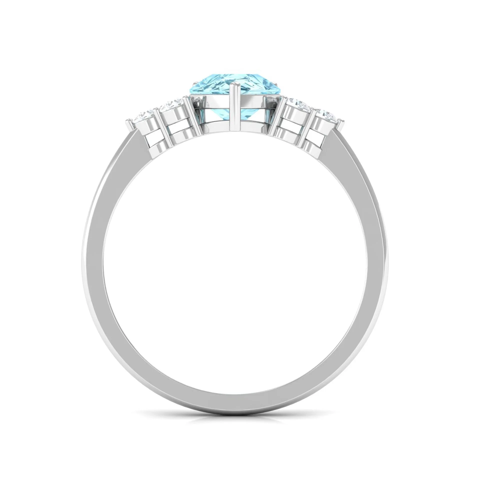 Classic Pear Shape Aquamarine Solitaire Ring with Diamond Trio