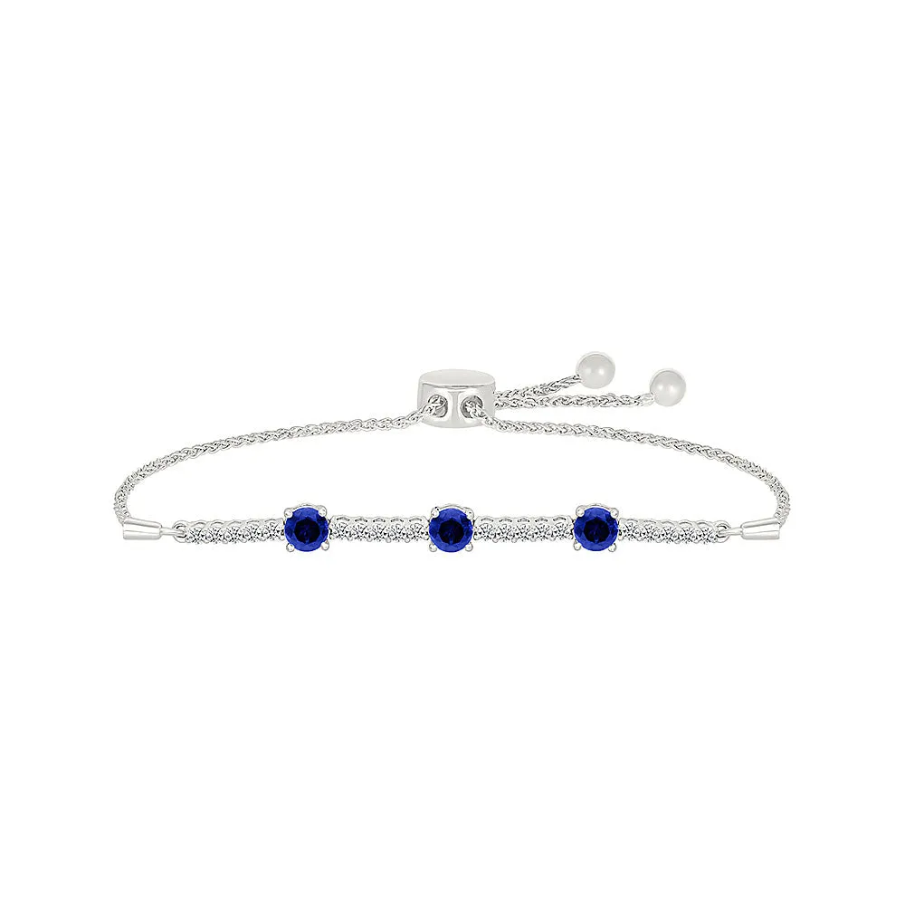 Created Blue Sapphire and Created White Sapphire Sterling Silver Bolo Bracelet