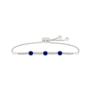 Created Blue Sapphire and Created White Sapphire Sterling Silver Bolo Bracelet