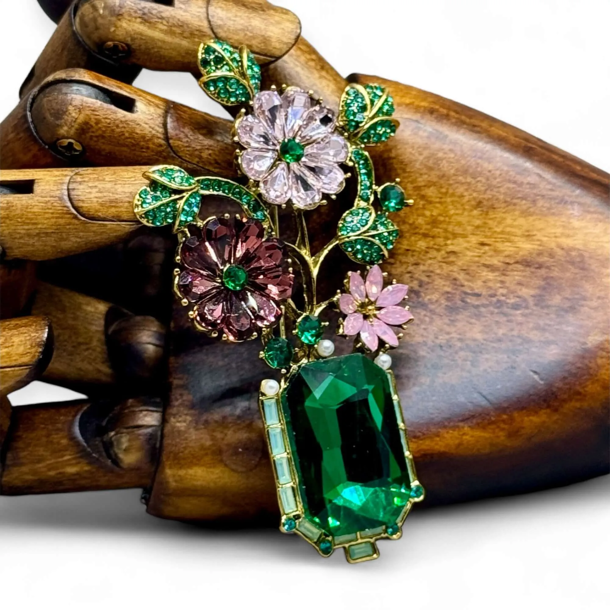 Crystal Flower Vase Statement Brooch
