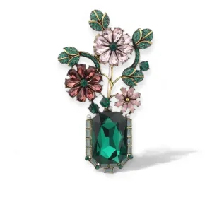 Crystal Flower Vase Statement Brooch