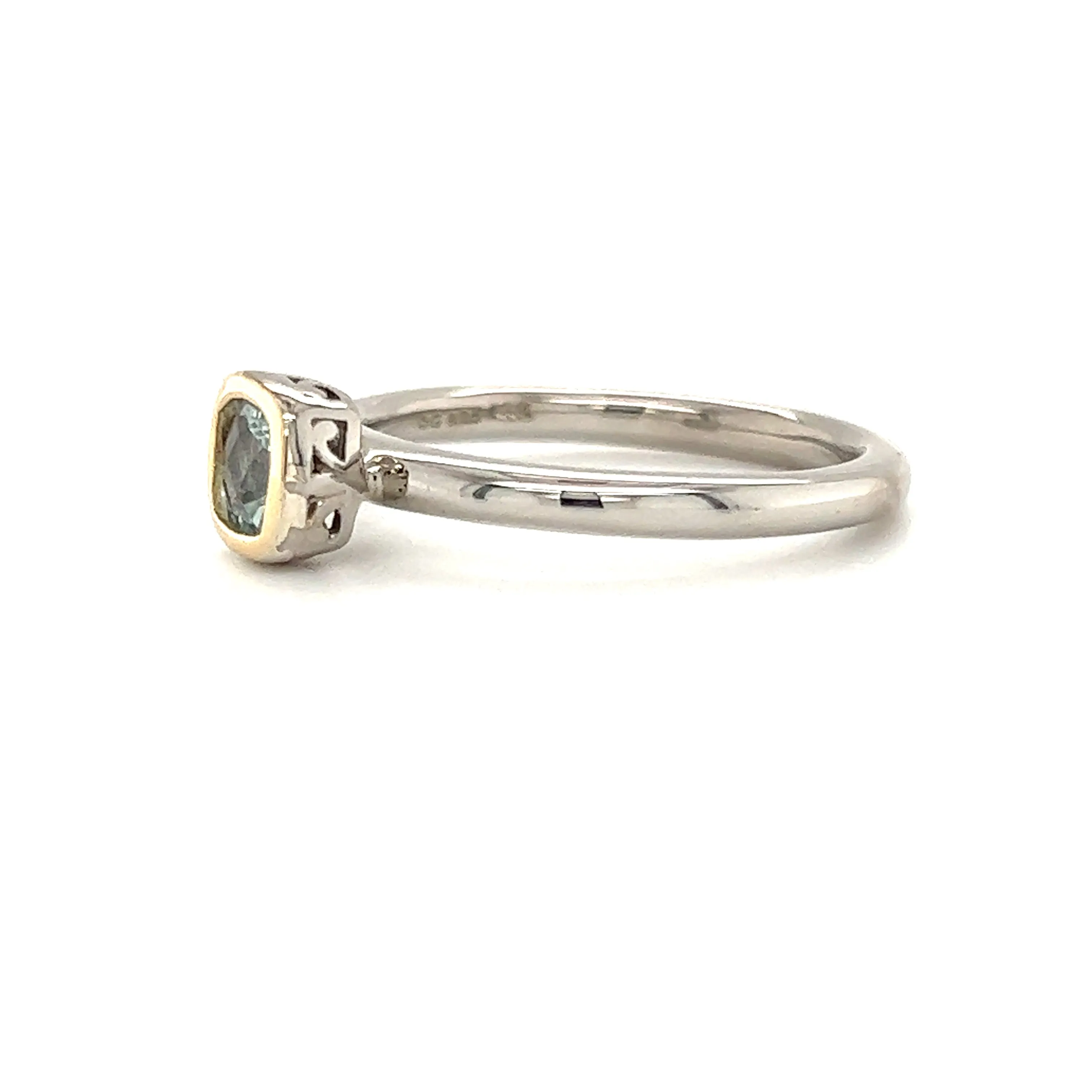 Cushion Aquamarine Ring with 14K Yellow Gold Accent in Sterling Silver