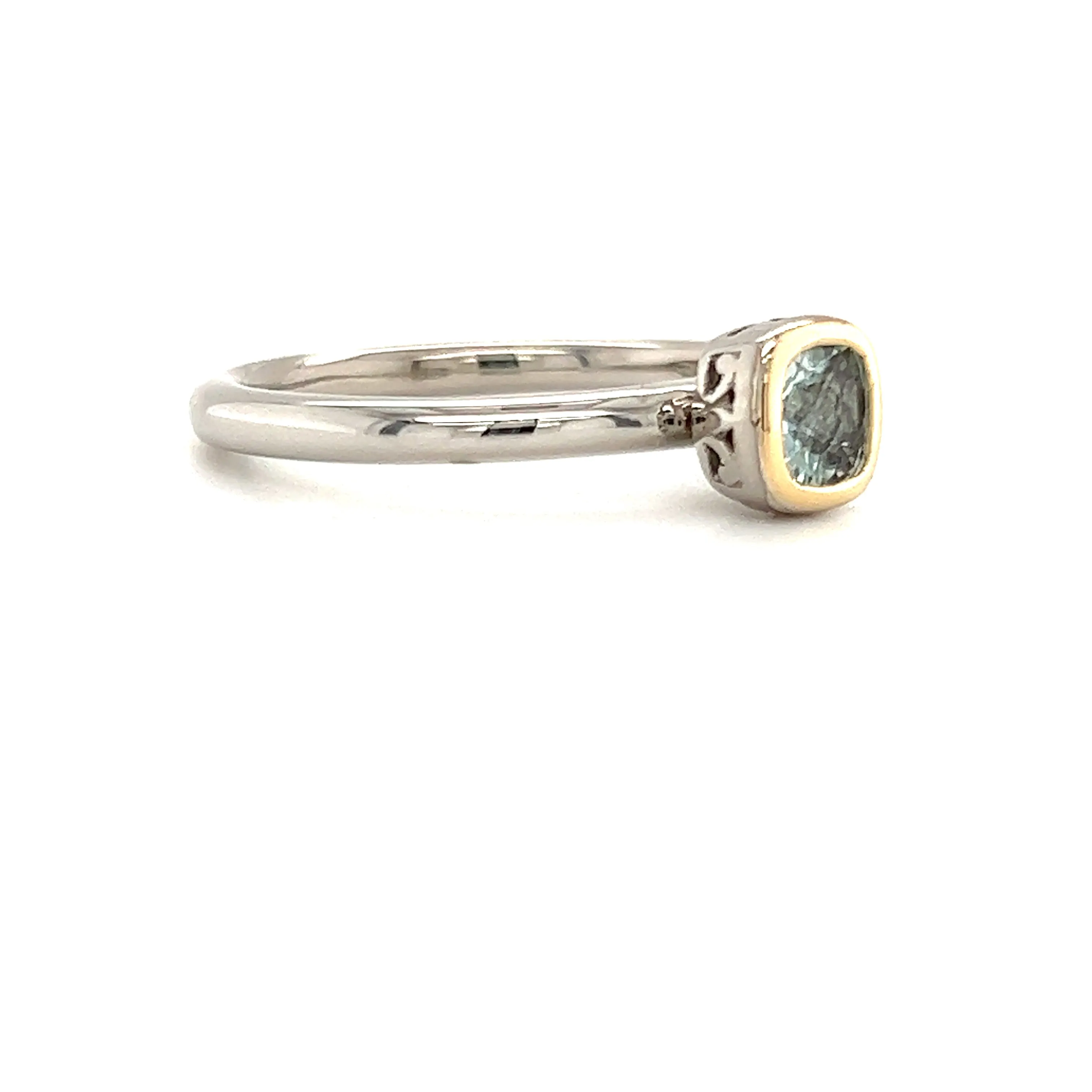 Cushion Aquamarine Ring with 14K Yellow Gold Accent in Sterling Silver