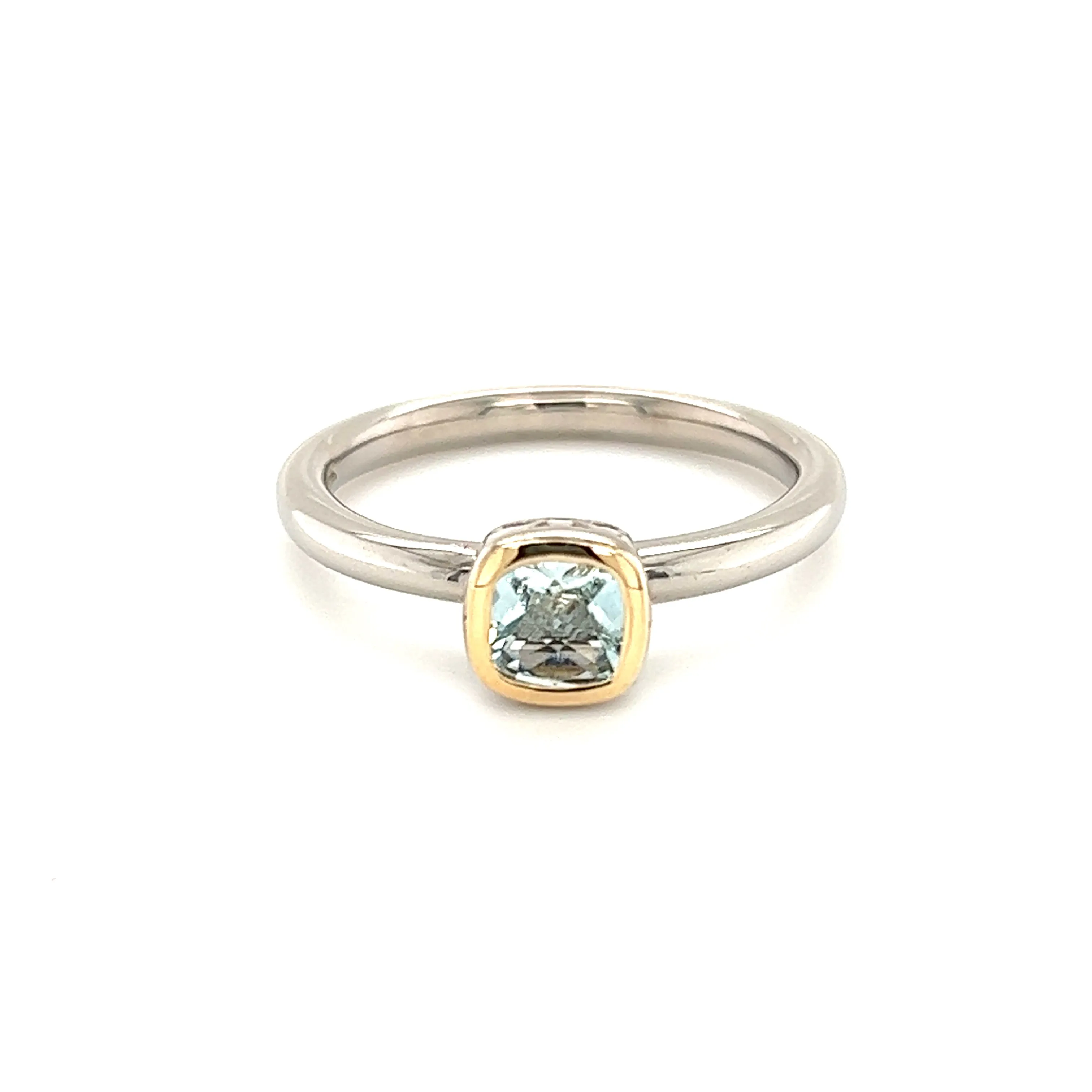 Cushion Aquamarine Ring with 14K Yellow Gold Accent in Sterling Silver