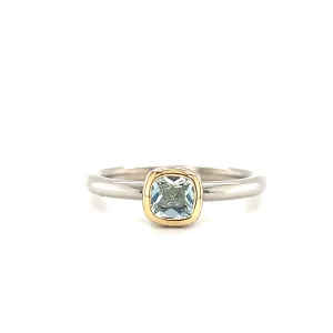Cushion Aquamarine Ring with 14K Yellow Gold Accent in Sterling Silver
