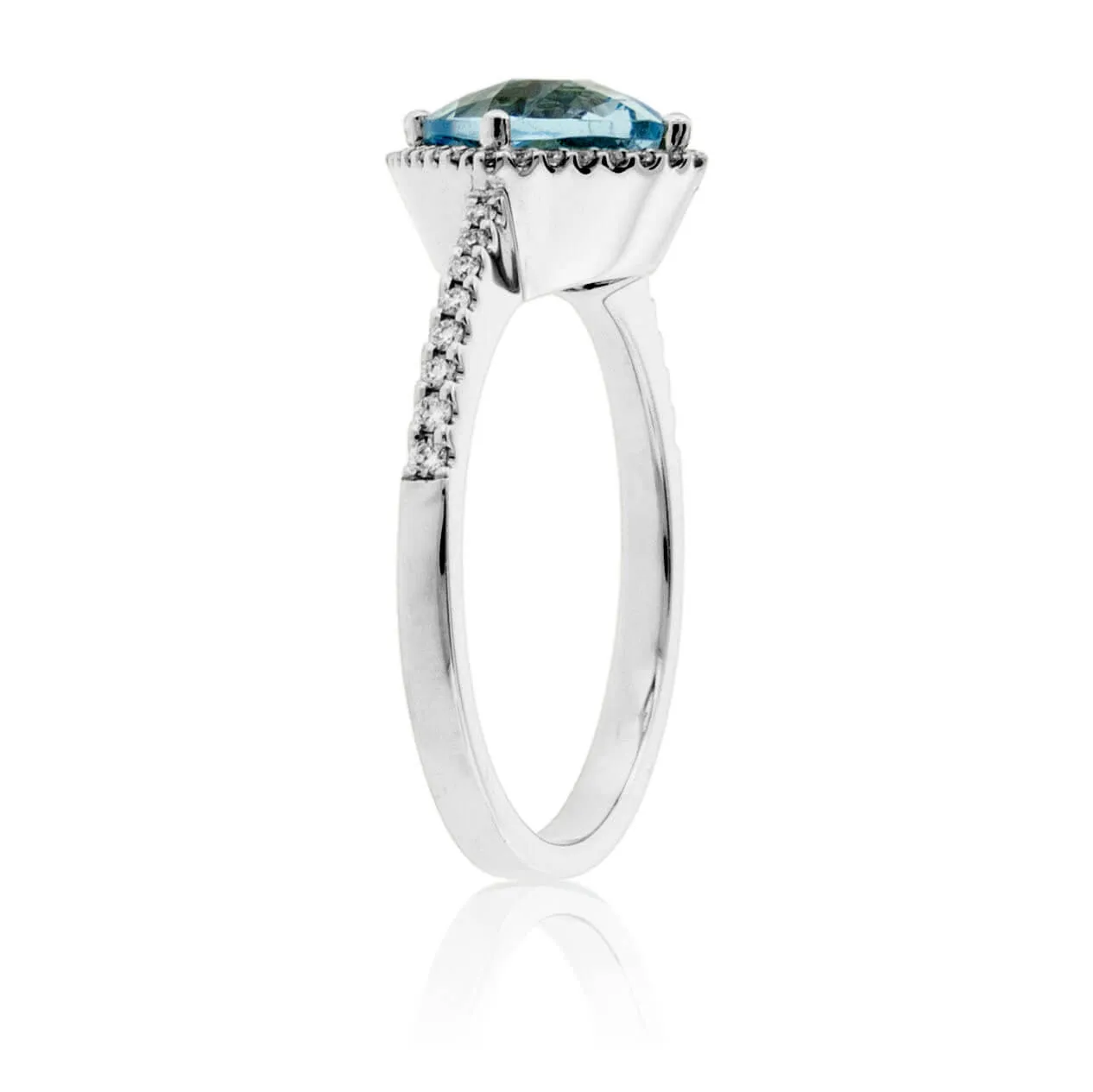 Cushion-Cut Aquamarine with Diamond Halo Ring