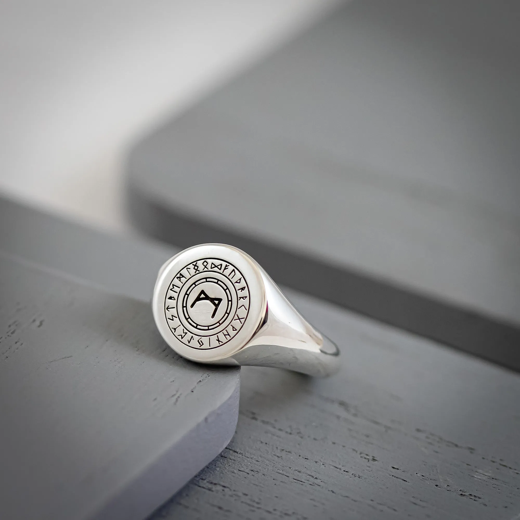 Custom Engraved Large Round Silver Signet Ring