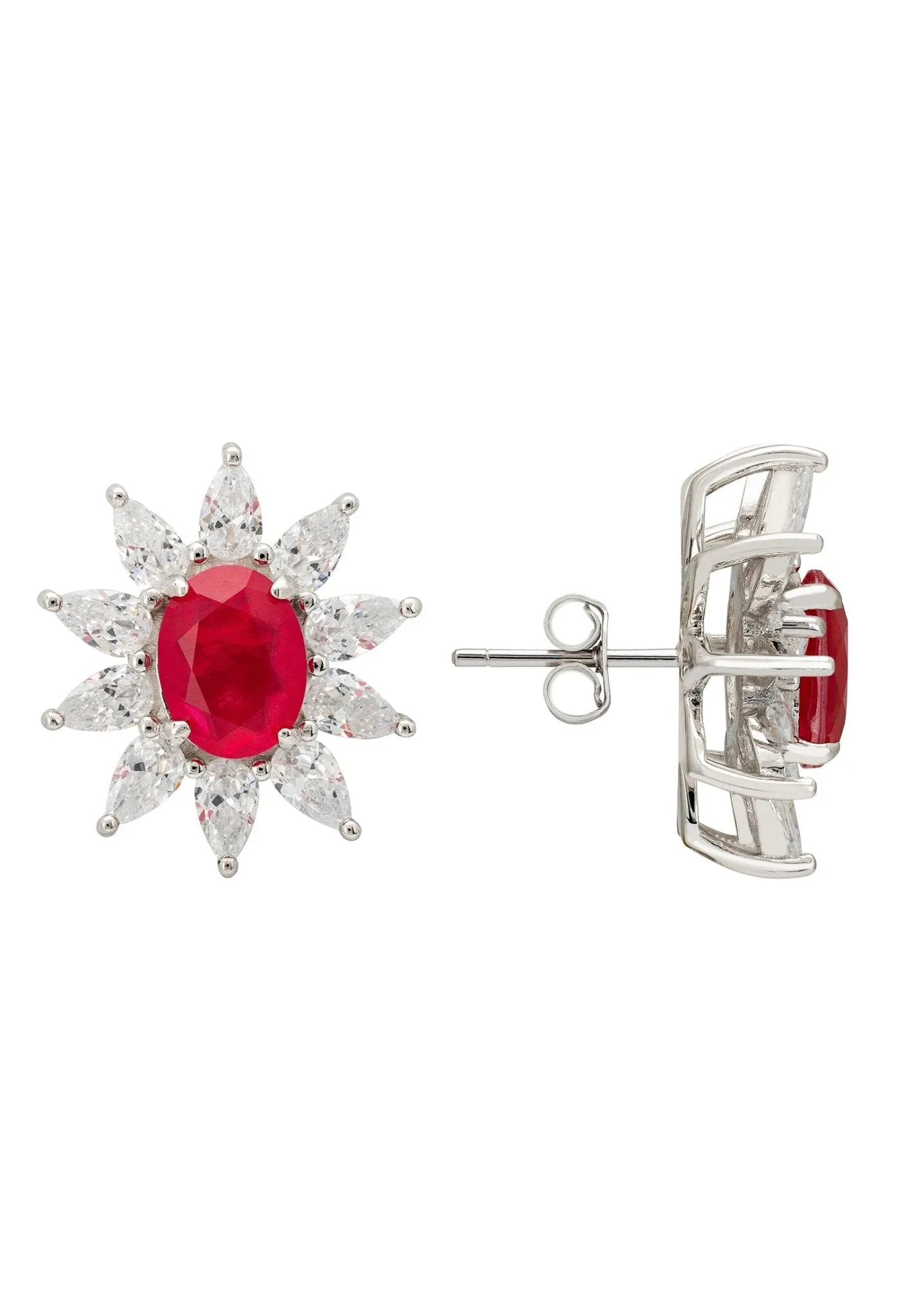 Daisy Gemstone Stud Earrings Pink Tourmaline Silver