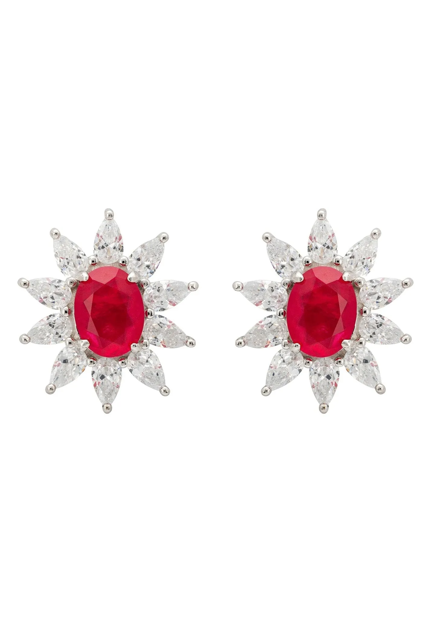 Daisy Gemstone Stud Earrings Pink Tourmaline Silver