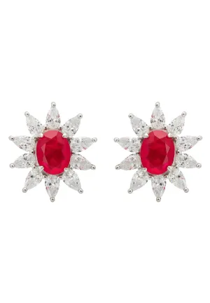 Daisy Gemstone Stud Earrings Pink Tourmaline Silver