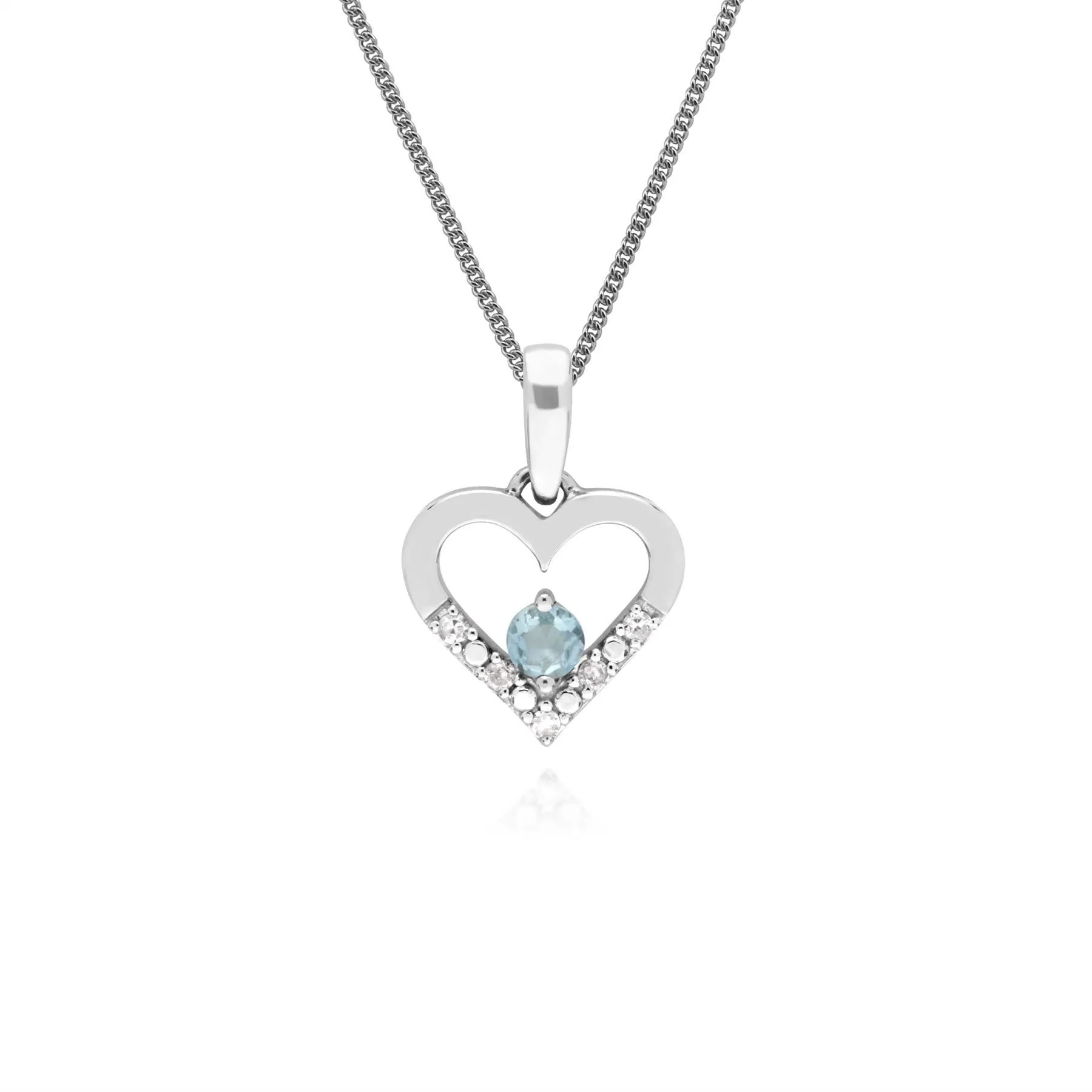 Damen 9 Karat Weiss Gold Einzeln Aquamarin & Diamant-Herz-Anhänger an 45cm Kette