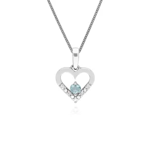 Damen 9 Karat Weiss Gold Einzeln Aquamarin & Diamant-Herz-Anhänger an 45cm Kette