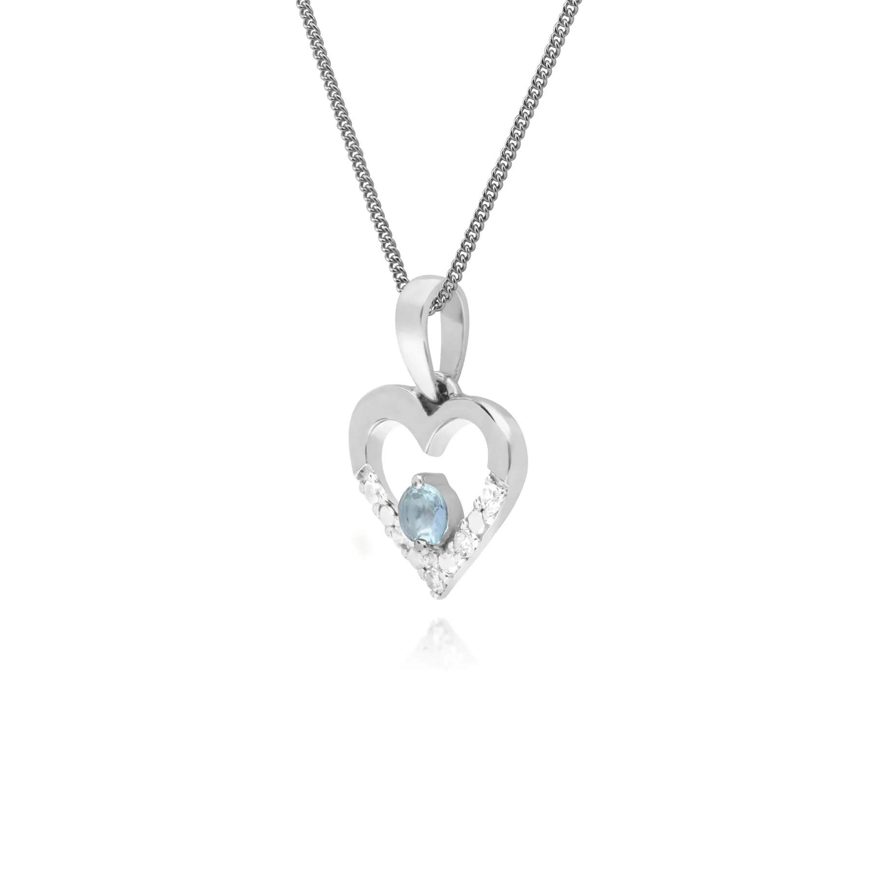 Damen 9 Karat Weiss Gold Einzeln Aquamarin & Diamant-Herz-Anhänger an 45cm Kette
