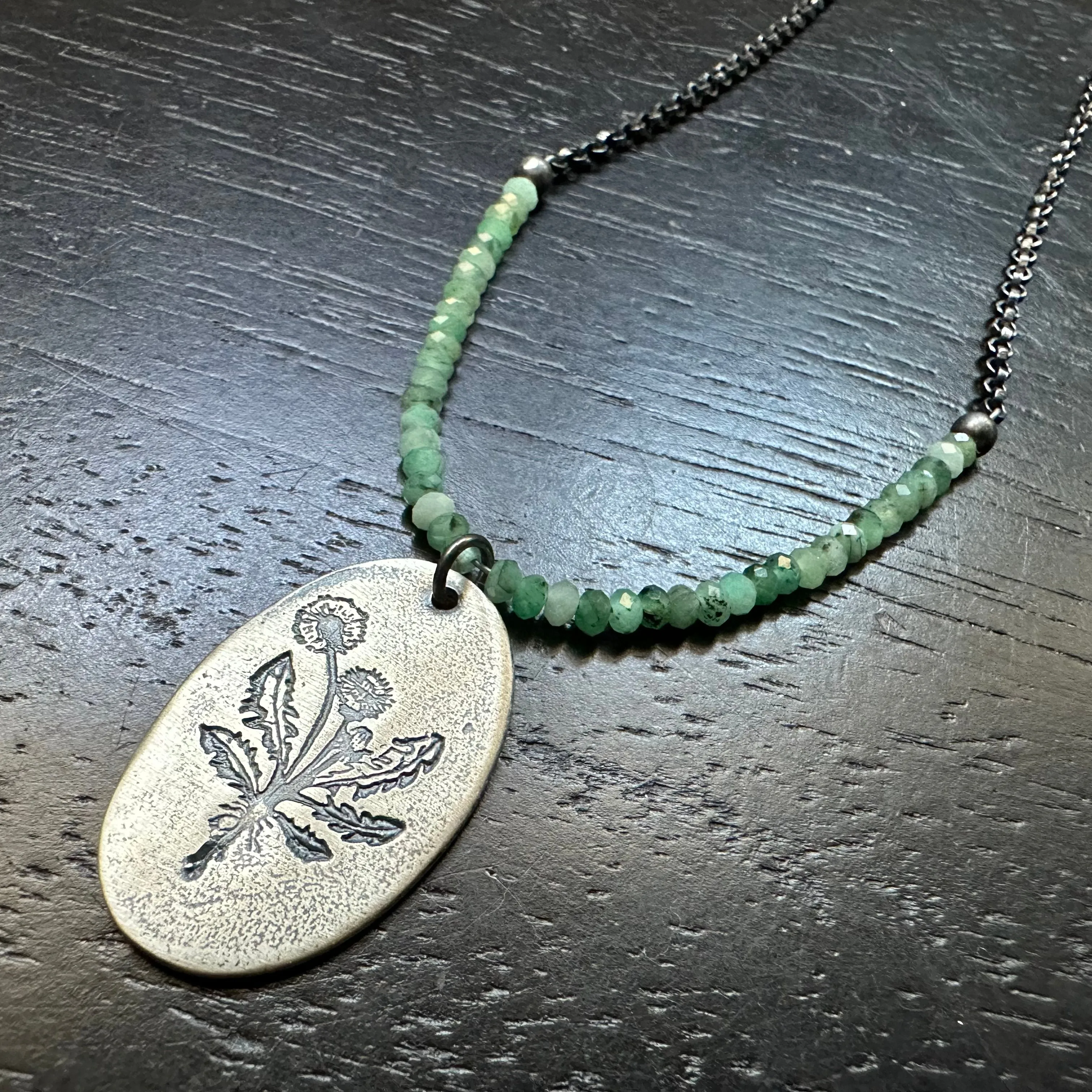 Dandelion Medallion Necklace with Emeralds