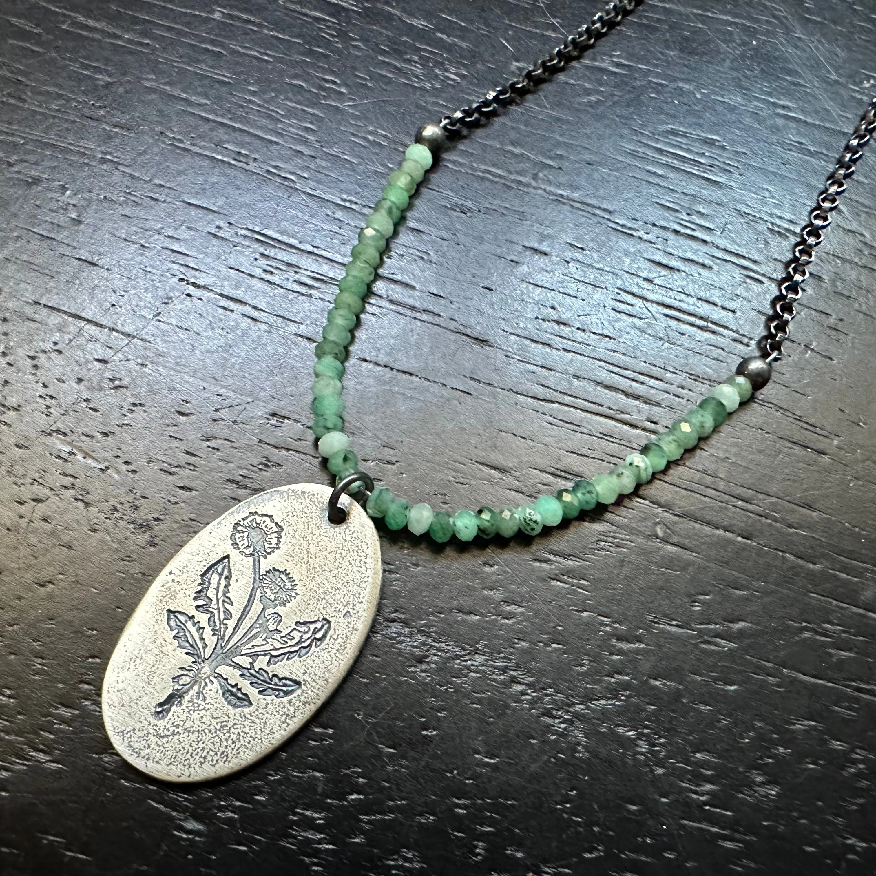 Dandelion Medallion Necklace with Emeralds