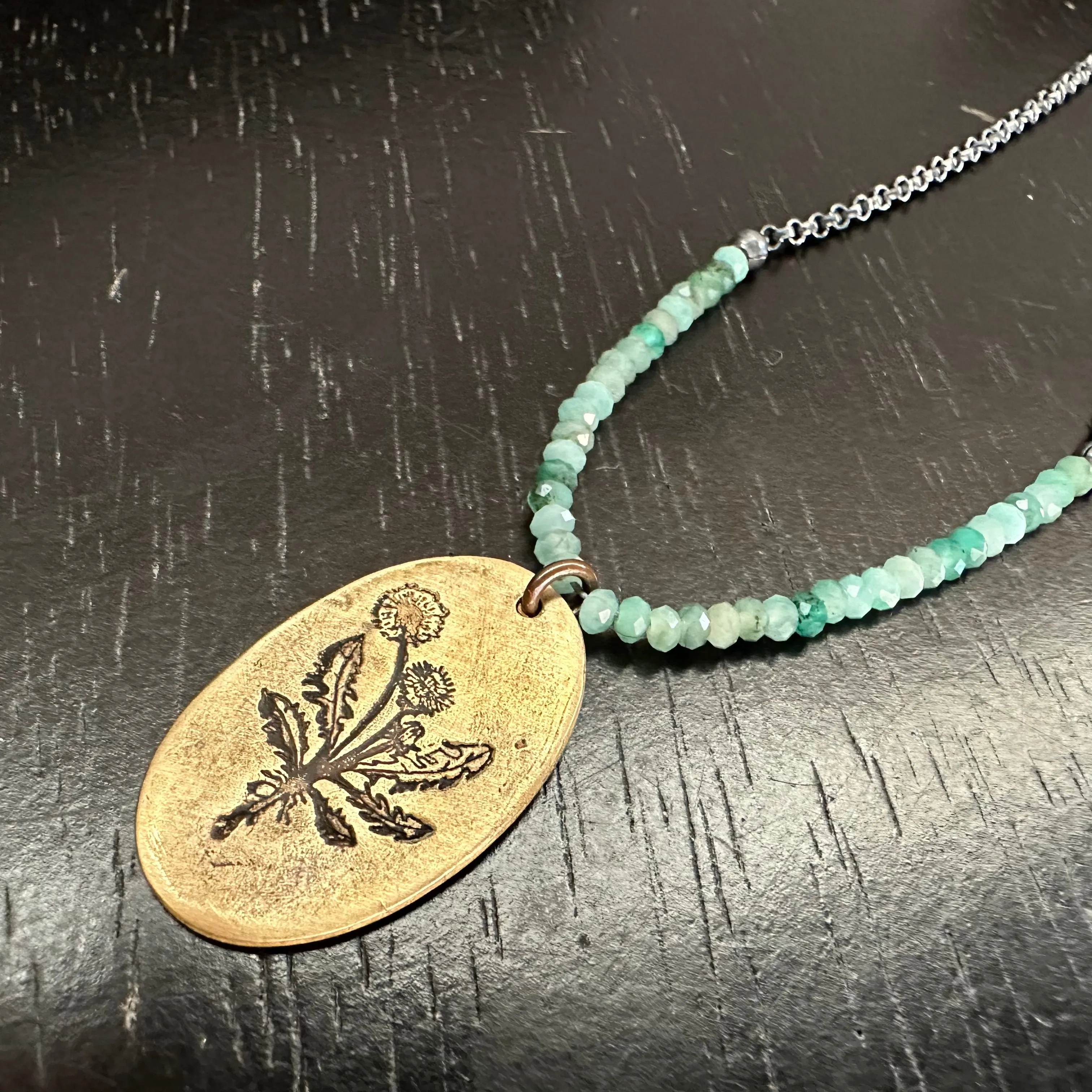 Dandelion Medallion Necklace with Emeralds