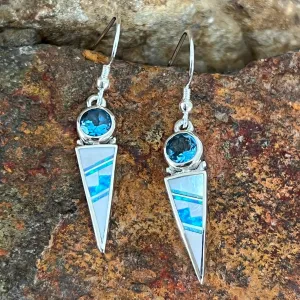 David Rosales Mystic Pearl Inlaid Sterling Silver Earrings w Blue Topaz