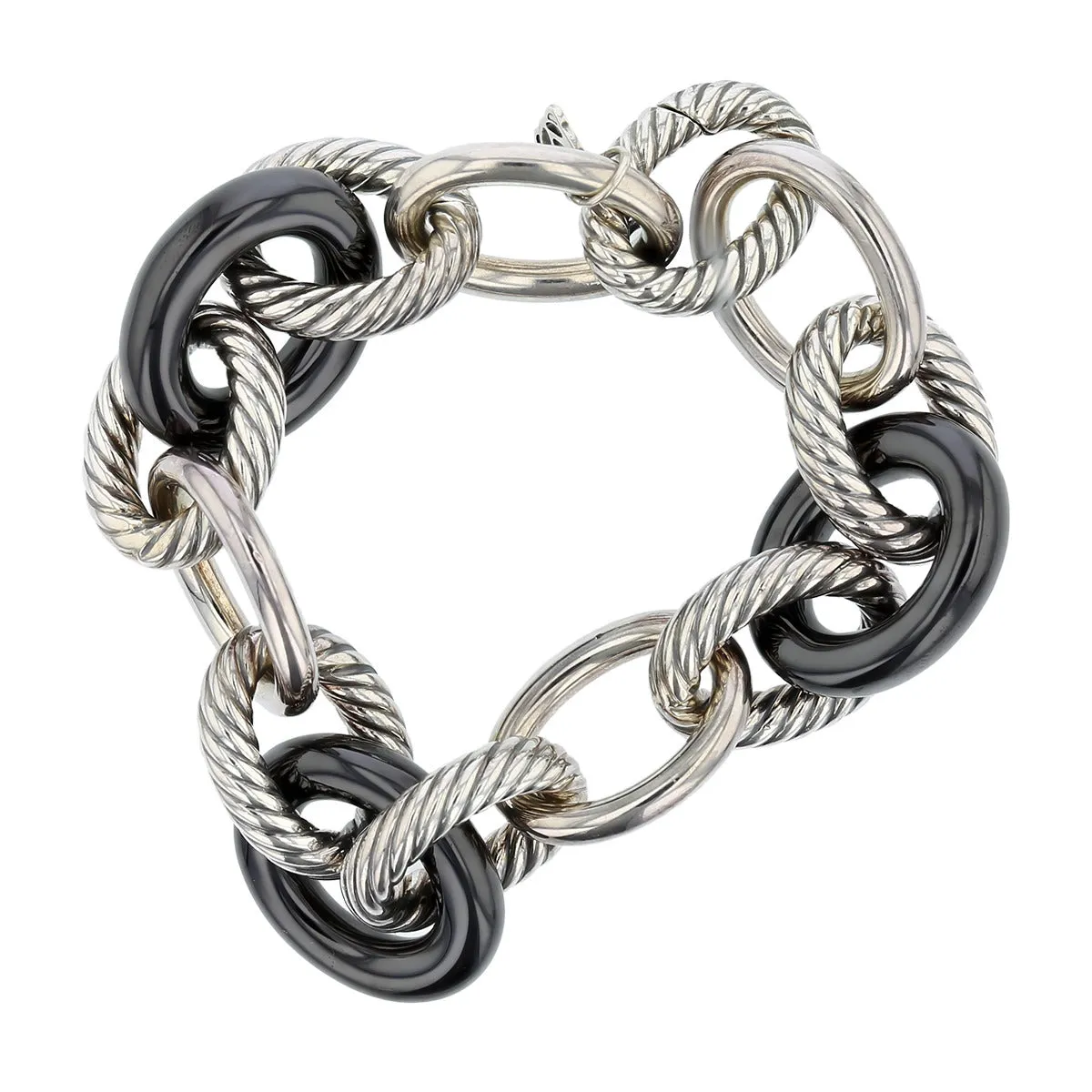David Yurman Sterling Silver and Hematite Link Bracelet