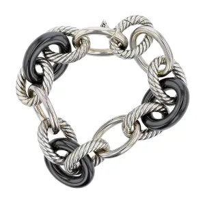 David Yurman Sterling Silver and Hematite Link Bracelet
