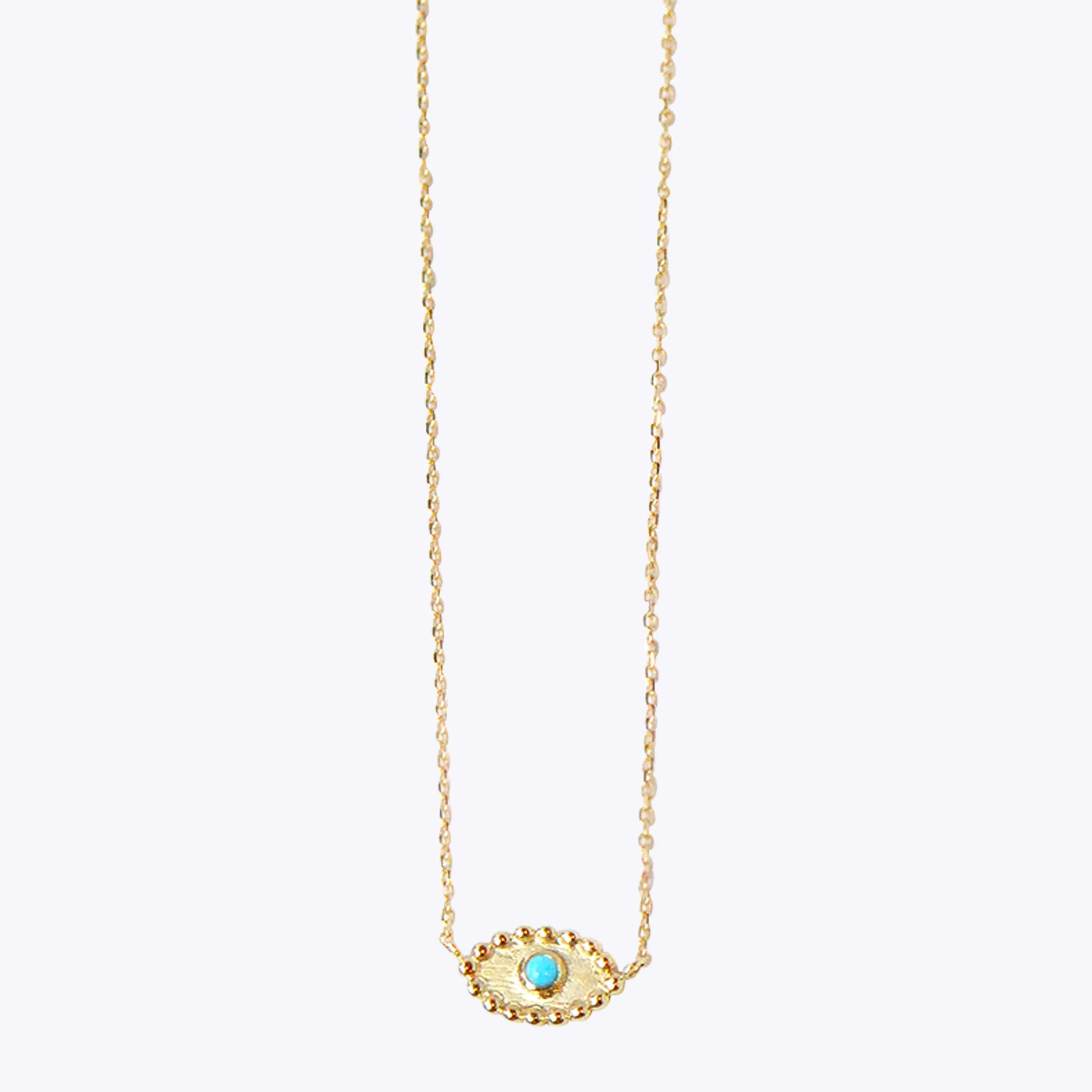 Dew Drop Evil Eye Turquoise   Diamond Necklace