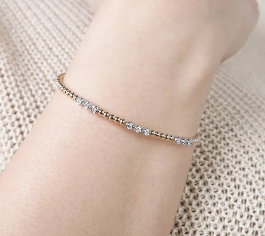 Diamond Bezel & Yellow Gold Bead Bangle