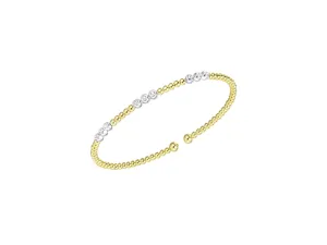 Diamond Bezel & Yellow Gold Bead Bangle