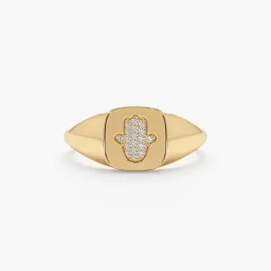 Diamond Hamsa Signet Ring, Giselle