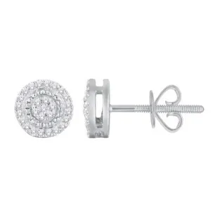 Diamond Round Stud Earrings 10k White Gold Screw Back