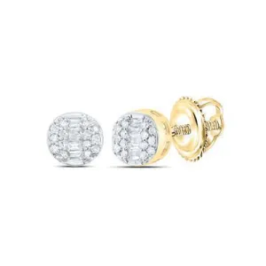 Diamond Round Stud Earrings 10k Yellow Gold Screw Back