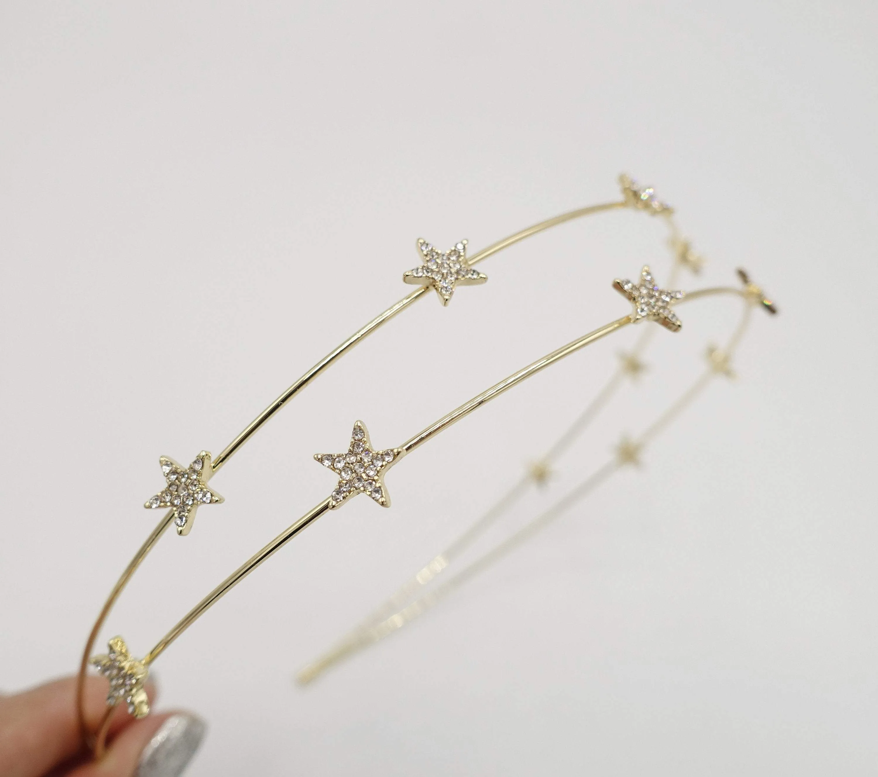 double strand star rhinestone headband thin metal headband for women