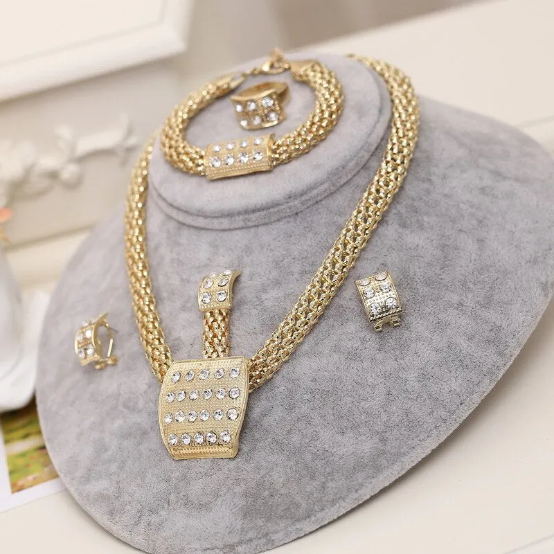 Dubai Gold Jewelry Sets Nigerian Wedding African Beads Crystal Bridal Jewelry Set