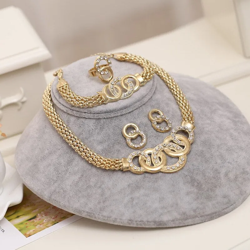 Dubai Gold Jewelry Sets Nigerian Wedding African Beads Crystal Bridal Jewelry Set