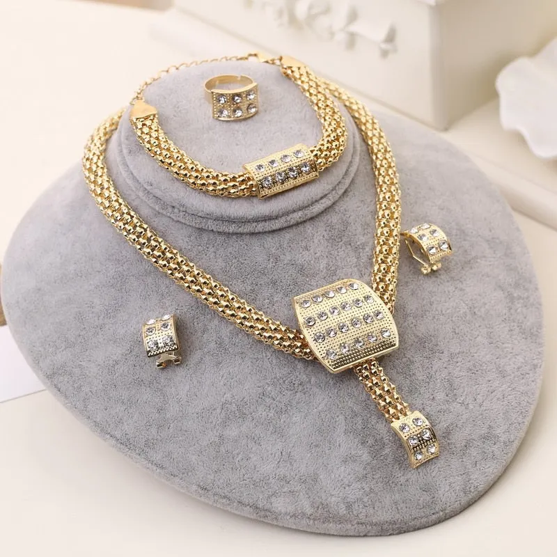 Dubai Gold Jewelry Sets Nigerian Wedding African Beads Crystal Bridal Jewelry Set