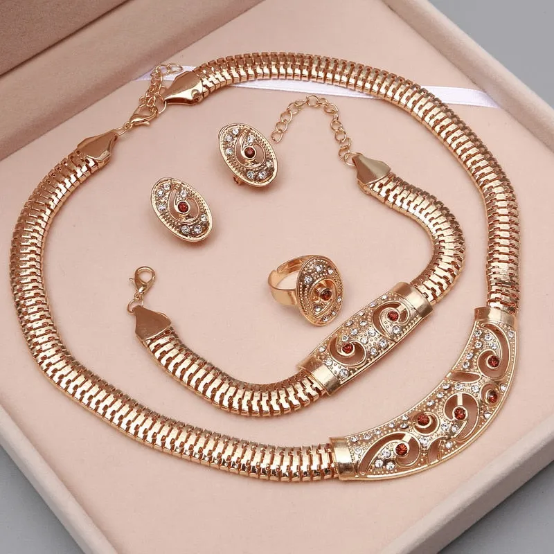 Dubai Gold Jewelry Sets Nigerian Wedding African Beads Crystal Bridal Jewelry Set