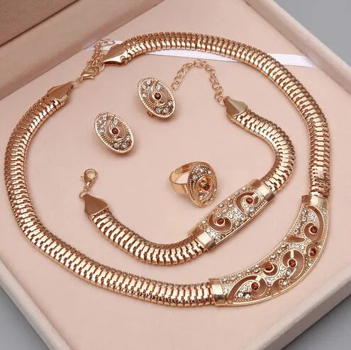 Dubai Gold Jewelry Sets Nigerian Wedding African Beads Crystal Bridal Jewelry Set