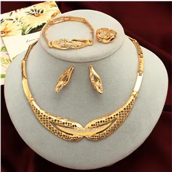 Dubai Gold Jewelry Sets Nigerian Wedding African Beads Crystal Bridal Jewelry Set