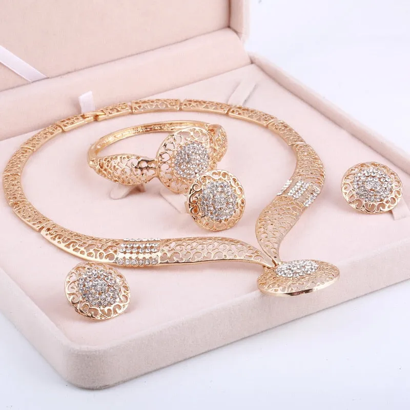 Dubai Gold Jewelry Sets Nigerian Wedding African Beads Crystal Bridal Jewelry Set