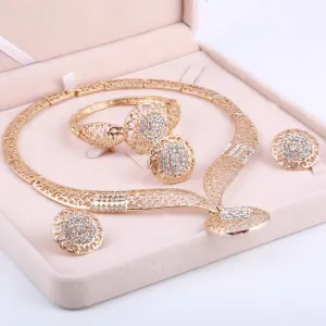 Dubai Gold Jewelry Sets Nigerian Wedding African Beads Crystal Bridal Jewelry Set