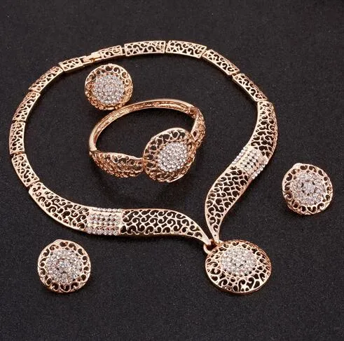 Dubai Gold Jewelry Sets Nigerian Wedding African Beads Crystal Bridal Jewelry Set