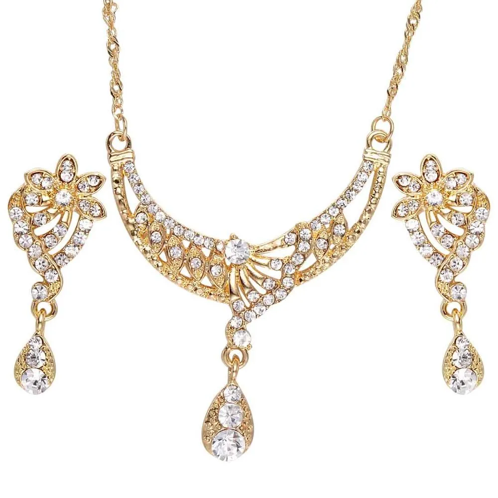 Dubai Gold Jewelry Sets Nigerian Wedding African Beads Crystal Bridal Jewelry Set