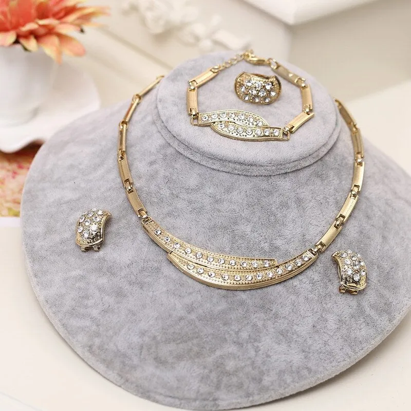 Dubai Gold Jewelry Sets Nigerian Wedding African Beads Crystal Bridal Jewelry Set