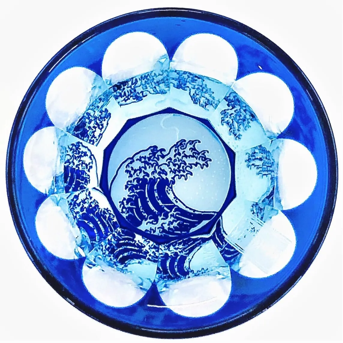 Edo Kiriko Glass Tumbler - The Great Wave off Kanagawa by Katsushika Hokusai (Lapis Lazuli × Light Blue)